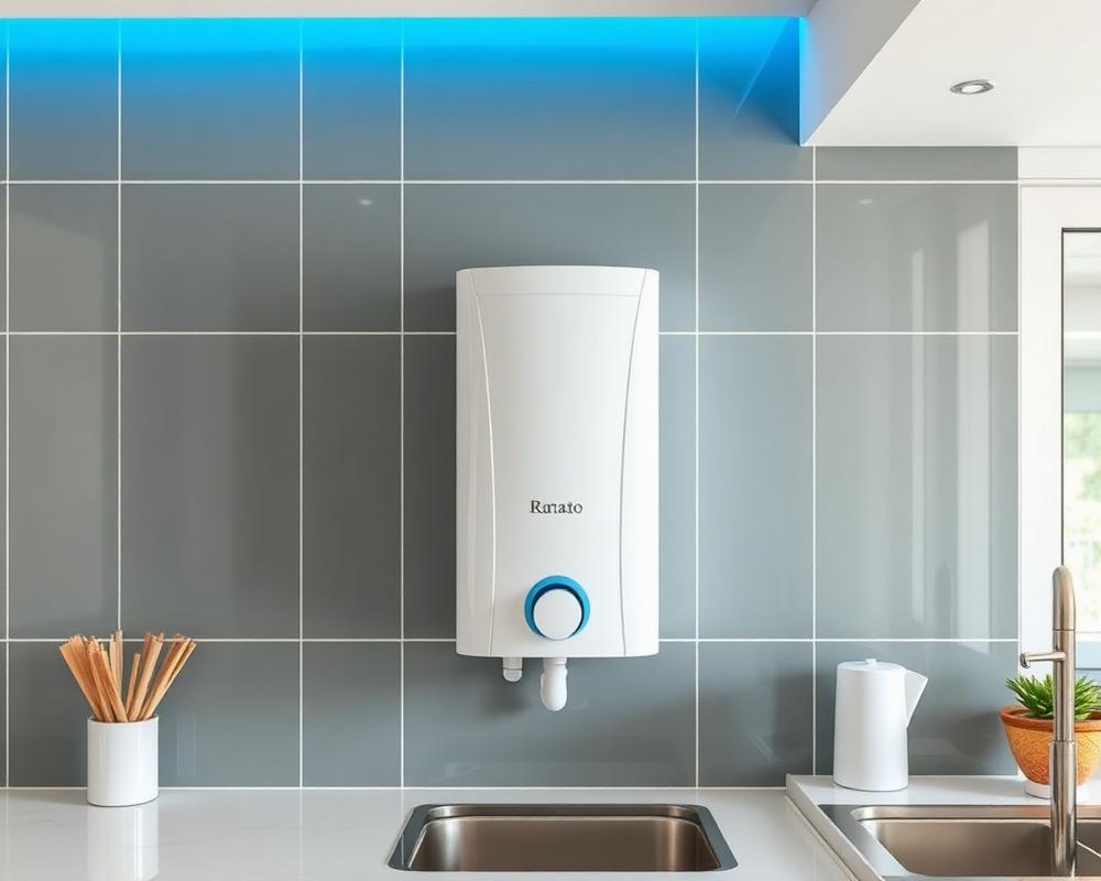 Newly installed wall-mounted RO water purifier in a modern kitchen