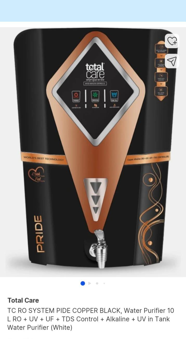 Total Care Pride Lite Copper Black RO UV UF alkaline water purifier